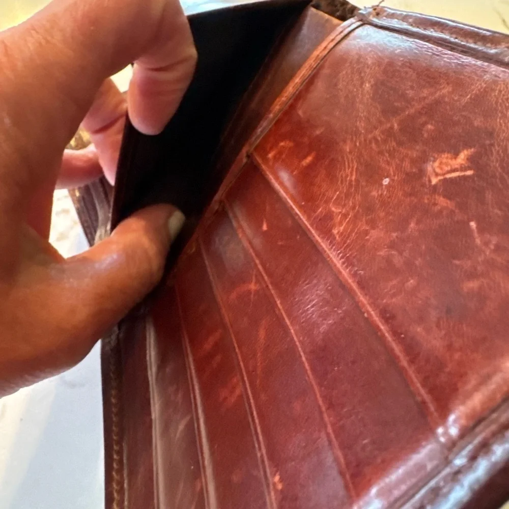 Our World by Leegin Brown Woven Leather Wallet with Coin Purse Silver Close